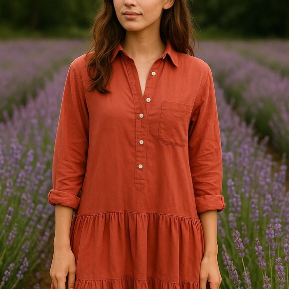 GRAYSON The Changemaker Shirt Dress Button Down Tiered Collar Boho SZ8-10 Pink - Picture 1 of 10